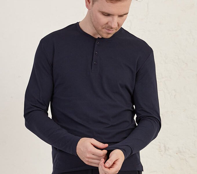 Henley Long Sleeve Regular Fit Organic Cotton Jersey T-Shirt