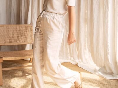 Organic Cotton & Hemp Lounge Trousers By Dip & Doze | Colour: Oat | Size: L