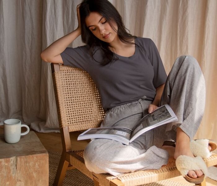 Organic Cotton & Hemp Relaxed T-Shirt By Dip & Doze | Colour: Charcoal | Size: L