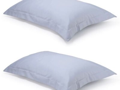 Pair of Serene Blue Oxford Organic Cotton Sateen Weave Pillowcases
