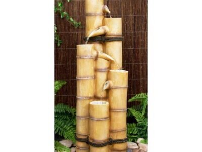 Ginko Bamboo Poles Japanese 4-Tier Cascade Water Feature With LED Lights