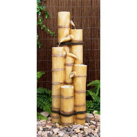 Ginko Bamboo Poles Japanese 4-Tier Cascade Water Feature With LED Lights