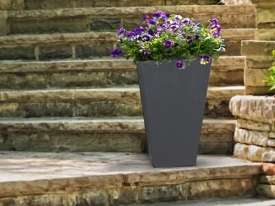 H 50 cm Recycled Rubber Sonata Planter Grey