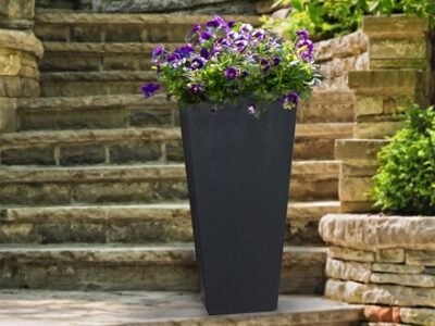 H 71cm Recycled Rubber Sonata Planter Grey