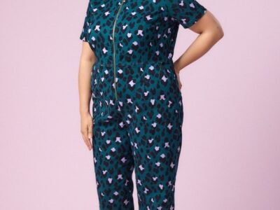 Joanie Clothing Robin Leopard Print Short Sleeve Boilersuit - Green