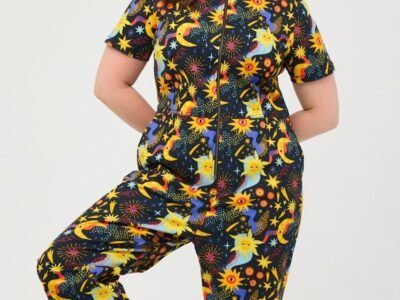 Joanie Clothing Robin Cosmic Sun Print Short Sleeve Boilersuit