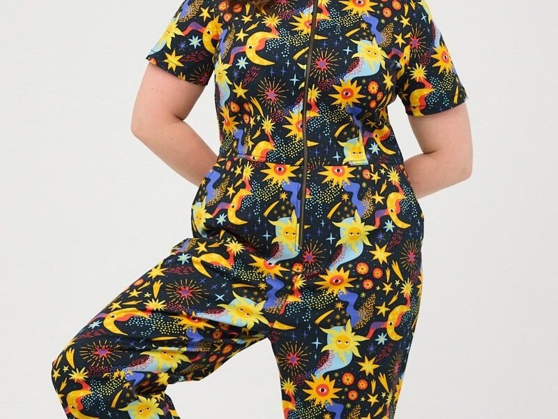 Joanie Clothing Robin Cosmic Sun Print Short Sleeve Boilersuit