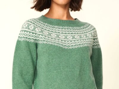 Fairisle Crewneck Sweater | Jade Green/Cream